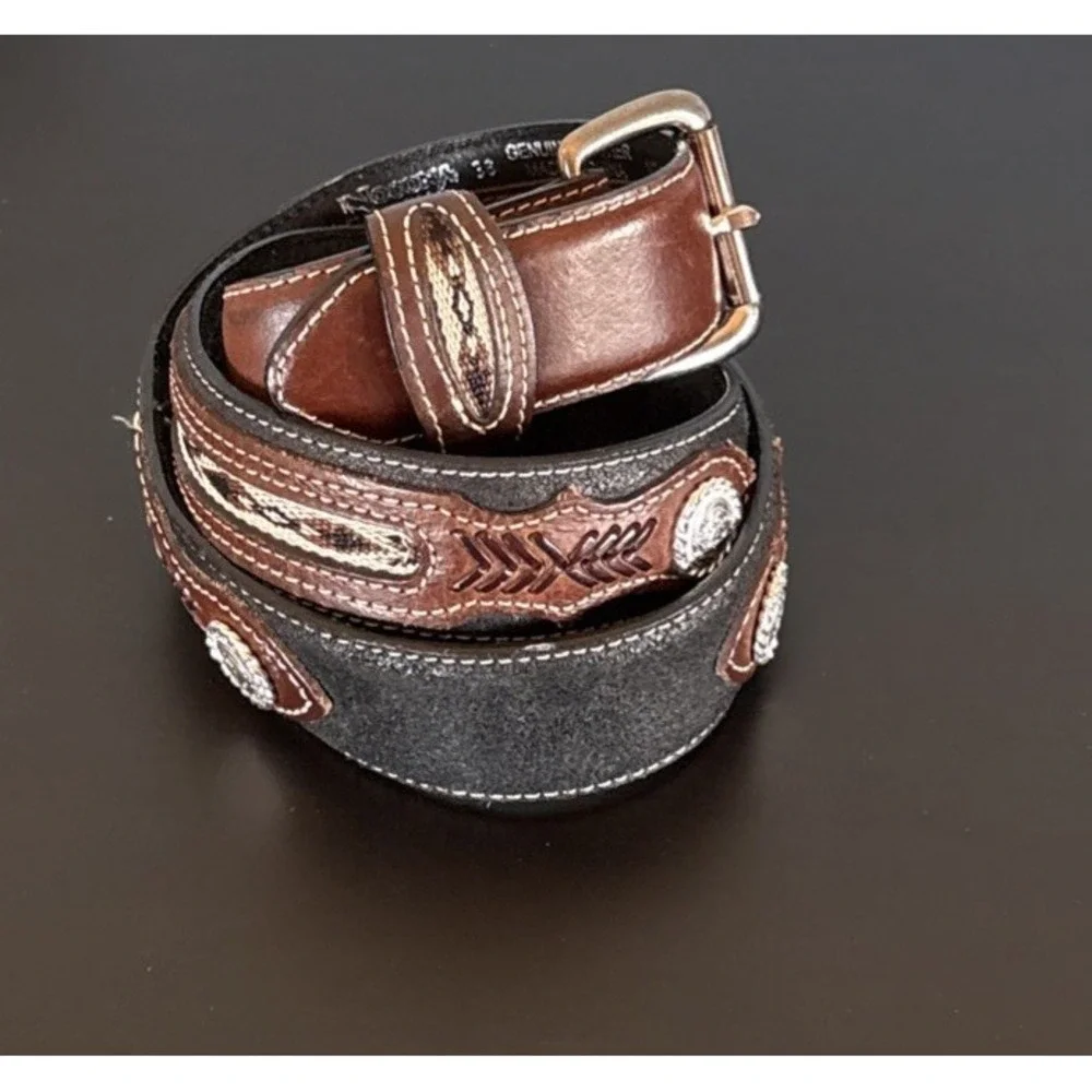 Nocona Men's Top Hand Brown/Black Overlay Belt Size 36 Conchos Western Cowboy